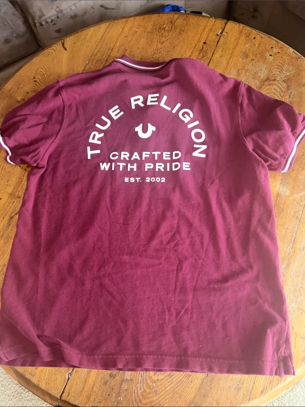True Religion Men's Burgundy Polo with White Trim